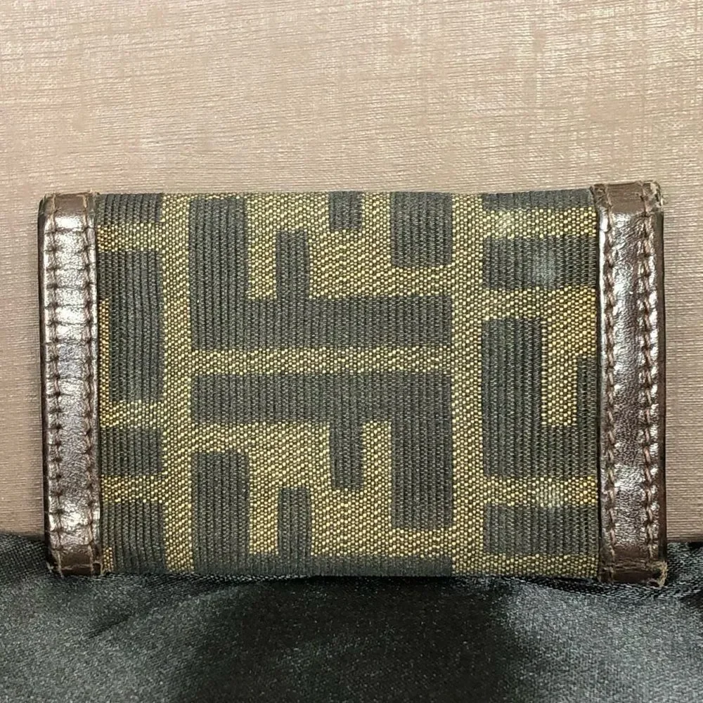 FENDI Zucca Tan Navy Canvas and Brown Leather Trim Snap Close Trifold Key Case